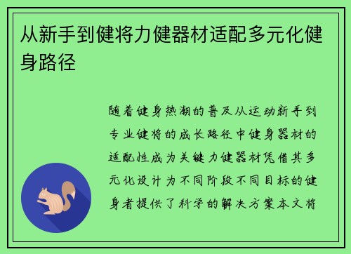 从新手到健将力健器材适配多元化健身路径
