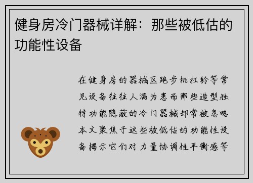 健身房冷门器械详解：那些被低估的功能性设备